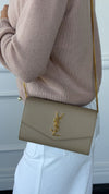 Dark Beige Uptown Leather Chain Wallet With GHW