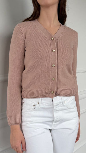 Dusky Pink Knit Cardigan With Pearl Embellishments 38