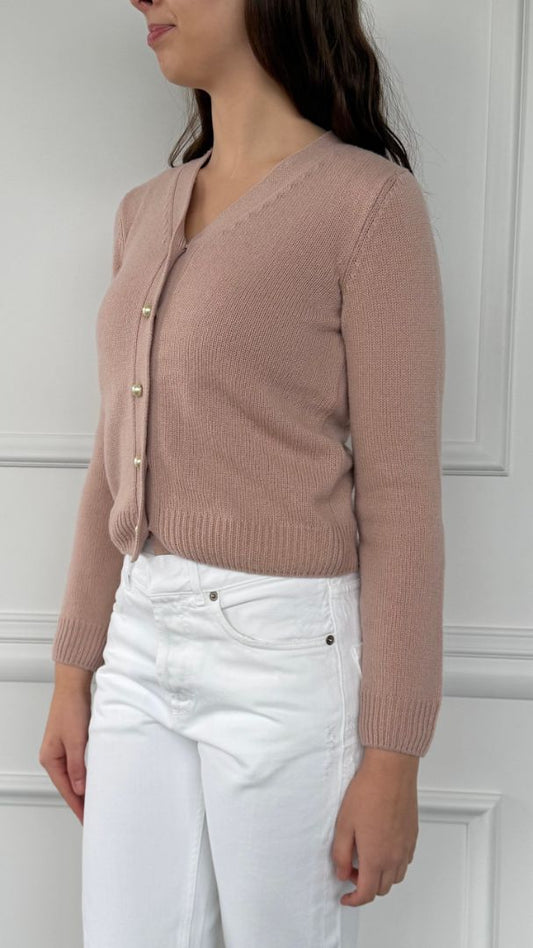 Dusky Pink Knit Cardigan With Pearl Embellishments 38