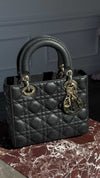 Black Small Lady Dior Bag With Cannage Grained Leather
