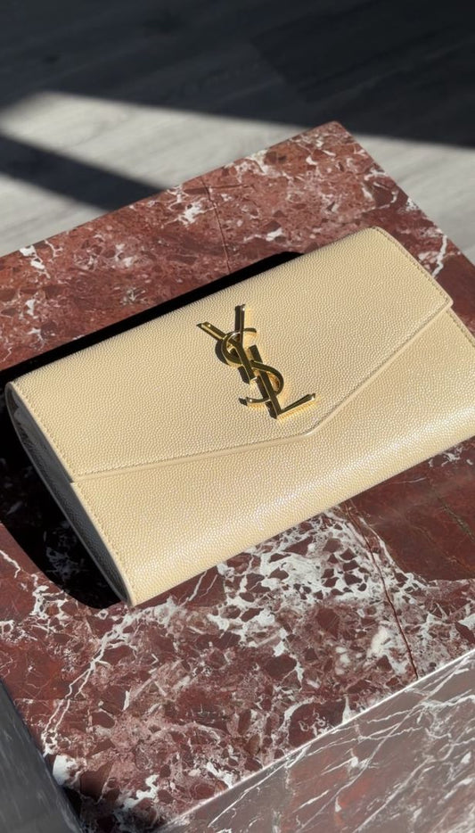 Dark Beige Uptown Leather Chain Wallet With GHW