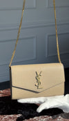 Dark Beige Uptown Leather Chain Wallet With GHW