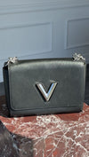 Black MM Epi Leather Twist Shoulder Bag With SHW