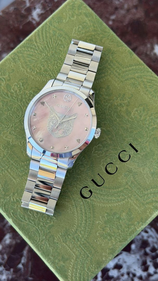 Silver Timeless Mystic Cat Pink Mother Of Pearl Watch
