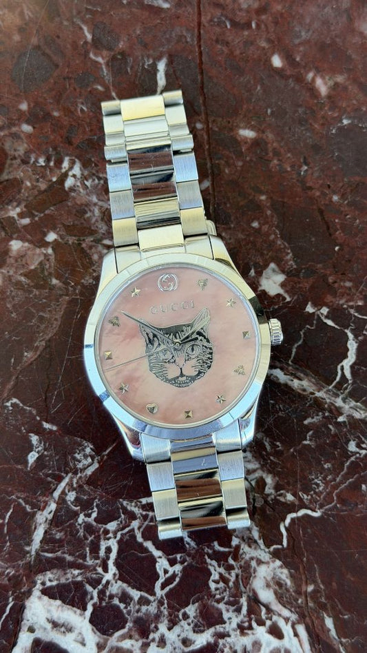 Silver Timeless Mystic Cat Pink Mother Of Pearl Watch