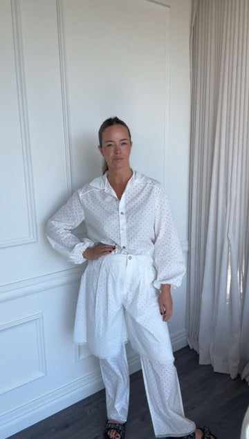 White Bloomer Trouser and Button Down Set