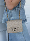 Raffia Mini Classic Square Flap Bag With GHW