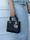 Black Small Lady Dior Bag With Cannage Grained Leather