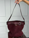 Burgundy Buckle Belted Suede Bucket Bag