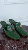 Green Crocodile-Embossed Kitten Heels