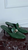 Green Crocodile-Embossed Kitten Heels