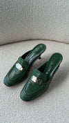 Green Crocodile-Embossed Kitten Heels