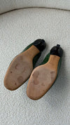 Green Crocodile-Embossed Kitten Heels