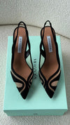 Black Lune Mesh-Trimmed Suede Slingback Pumps