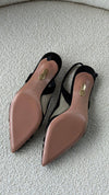 Black Lune Mesh-Trimmed Suede Slingback Pumps