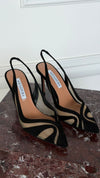 Black Lune Mesh-Trimmed Suede Slingback Pumps