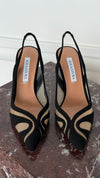 Black Lune Mesh-Trimmed Suede Slingback Pumps