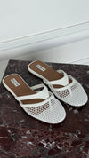 White Infradito Fishnet Flat Mules
