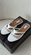 White Infradito Fishnet Flat Mules