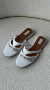 White Infradito Fishnet Flat Mules