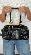 Black Crinkled Leather Bowling Bag With GHW