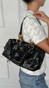 Black Crinkled Leather Bowling Bag With GHW