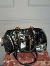 Black Crinkled Leather Bowling Bag With GHW