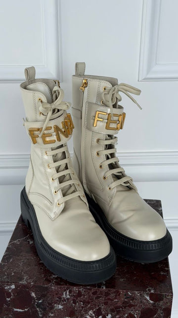 Beige Fendigraphy Biker Boots
