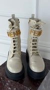 Beige Fendigraphy Biker Boots