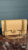 Beige Medium Classic Double Flap Bag With GHW