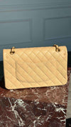 Beige Medium Classic Double Flap Bag With GHW