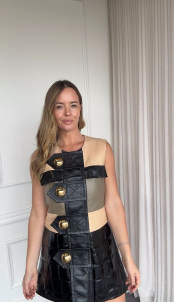 Runway Patchwork Leather Dress With GHW