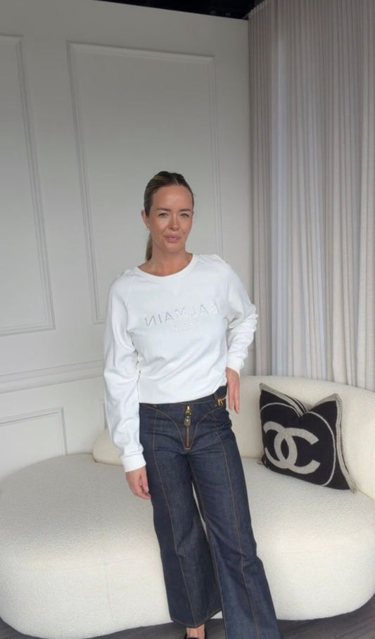 Dark Blue Exposed Zip Runway Jeans With GHW