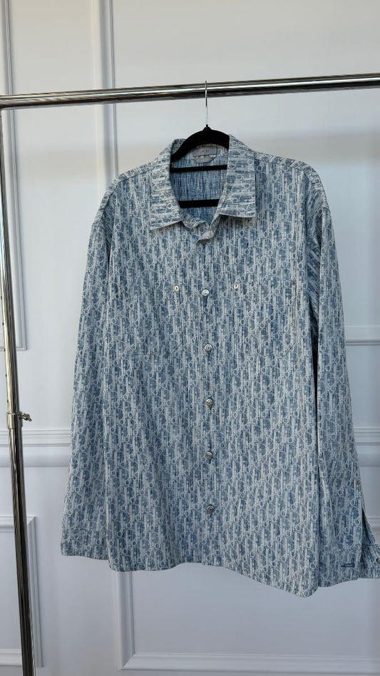 Mens Blue Oblique Kasuri Cotton Denim Overshirt