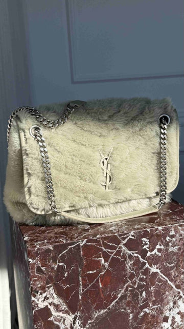 Medium Sidewalk Grey Niki Shearling Crossbody Bag With SHW