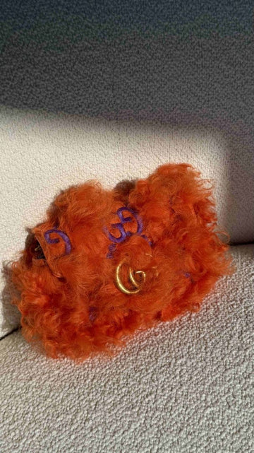 Orange GG Marmont Shearling Shoulder Bag