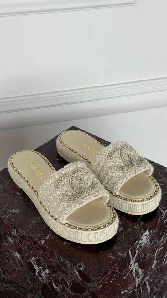 Ivory Alpaca Chain CC Slide Sandals