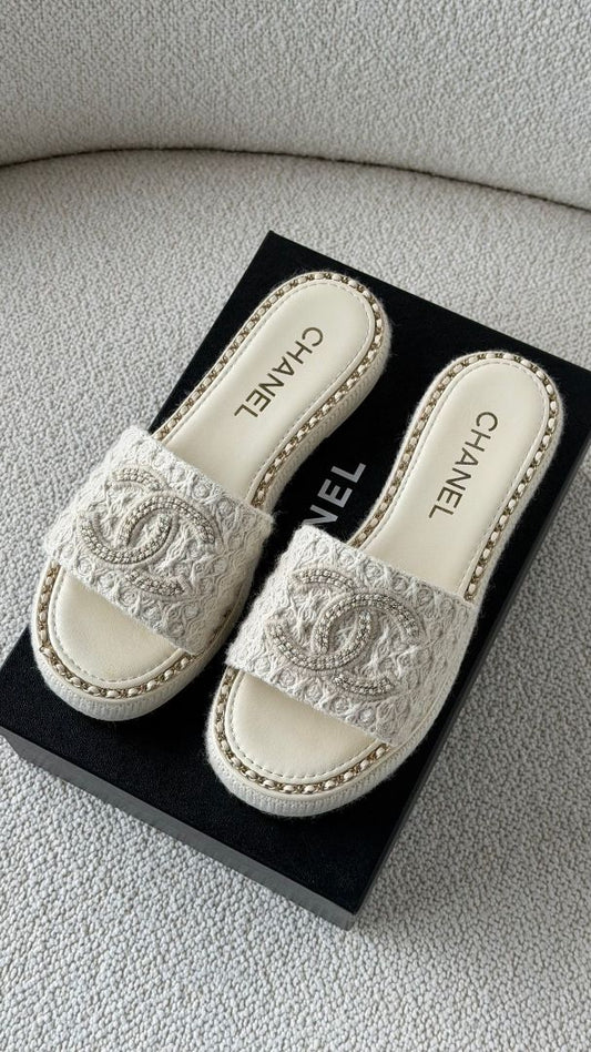 Ivory Alpaca Chain CC Slide Sandals
