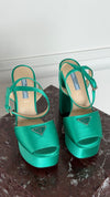 Emerald Green Satin Platform Pumps