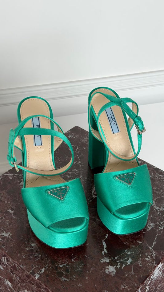 Emerald Green Satin Platform Pumps