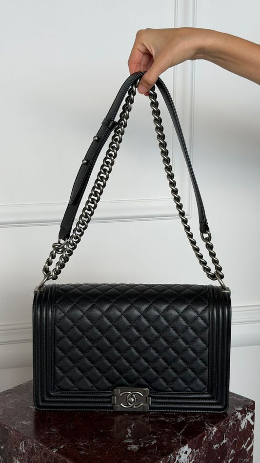 Black New Medium Boy Bag With Ruthenium HW