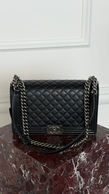 Black New Medium Boy Bag With Ruthenium HW