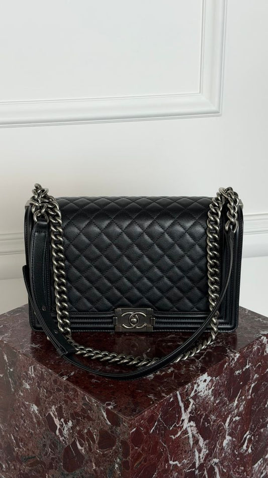Black New Medium Boy Bag With Ruthenium HW