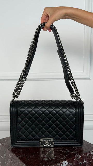 Noir New Medium Lambskin Boy Bag With RHW