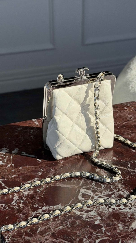 White Acrylic Kiss Clutch With SHW