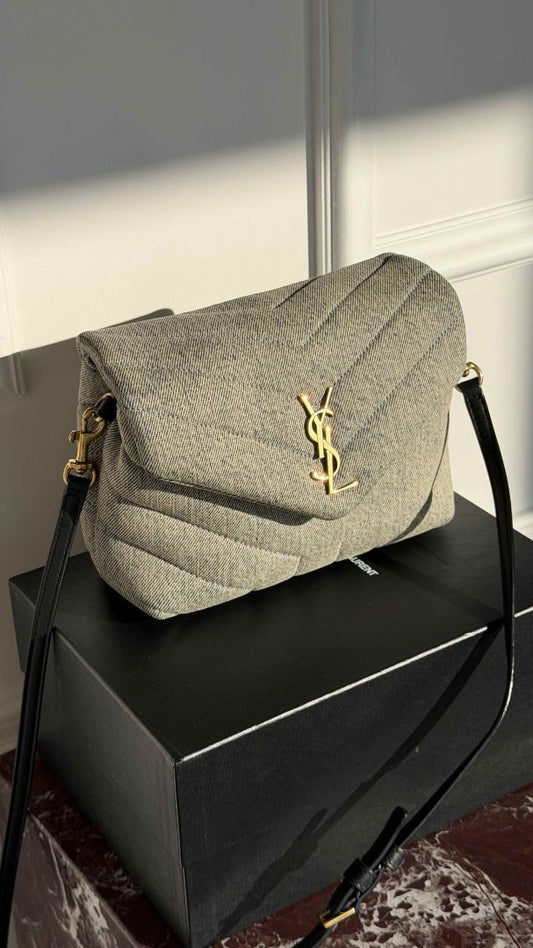Light Azur Toy Loulou Matelassé Chevron Denim Bag With GHW