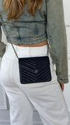 Navy Square Chevron Caviar Wallet On Chain With SHW