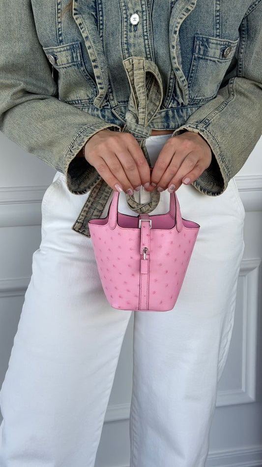 Micro Picotin Lock 14 Rose Bubblegum Ostrich With PHW 2025 K Stamp