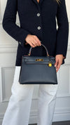 Kelly Contour Sellier 28 Blue Indigo & Rouge H Veau Epsom With GHW 2015 T Stamp