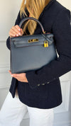 Kelly Contour Sellier 28 Blue Indigo & Rouge H Veau Epsom With GHW 2015 T Stamp